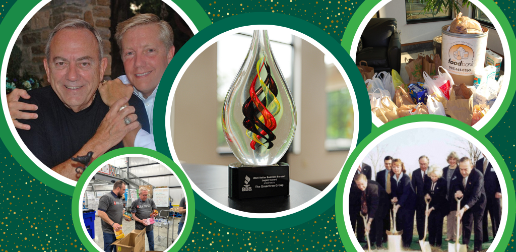Photo collage celebrating 2025 BBB Legacy Award, featuring the trophy at center, with surrounding images of company events and leadership.