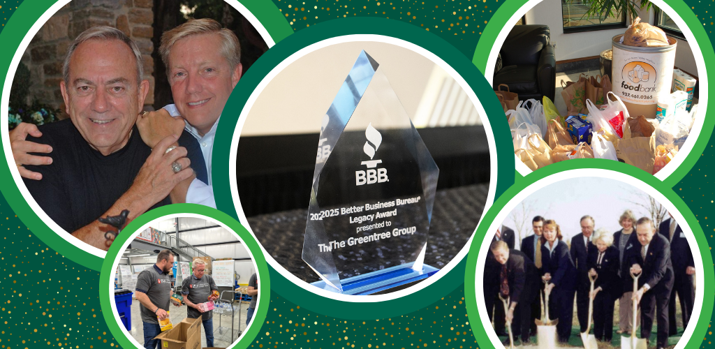 Photo collage celebrating 2025 BBB Legacy Award, featuring the trophy at center, with surrounding images of company events and leadership.